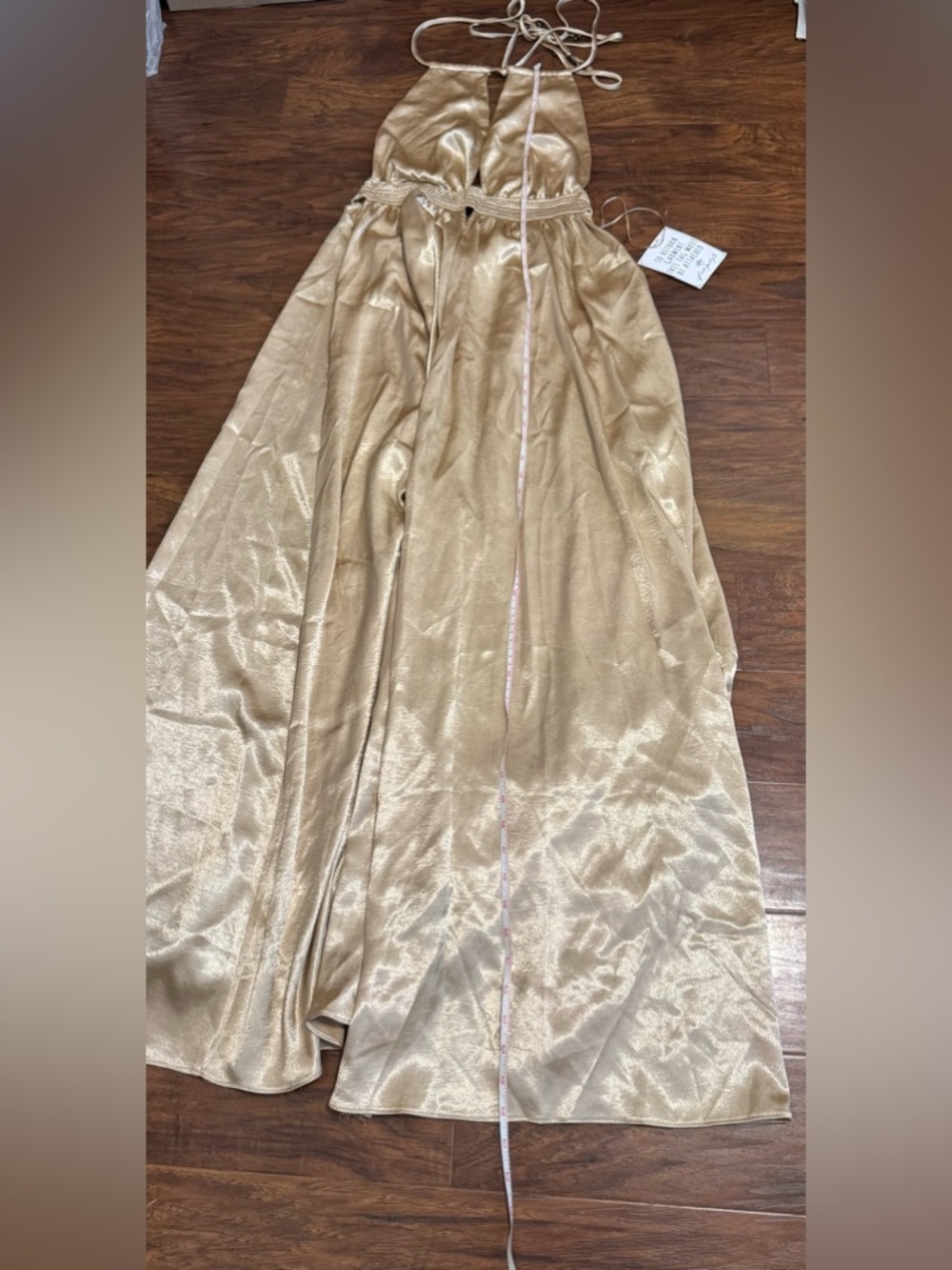 FREE PEOPLE LOOK INTO THE SUN PLUNGING NECKLINE GOWN MAXI GOLD OPEN BACK LARGE - Picture 9 of 16